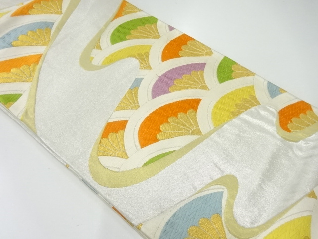 JAPANESE KIMONO / ANTIQUE FUKURO OBI / SILK / WOVEN FLORAL SEIGAIHA
